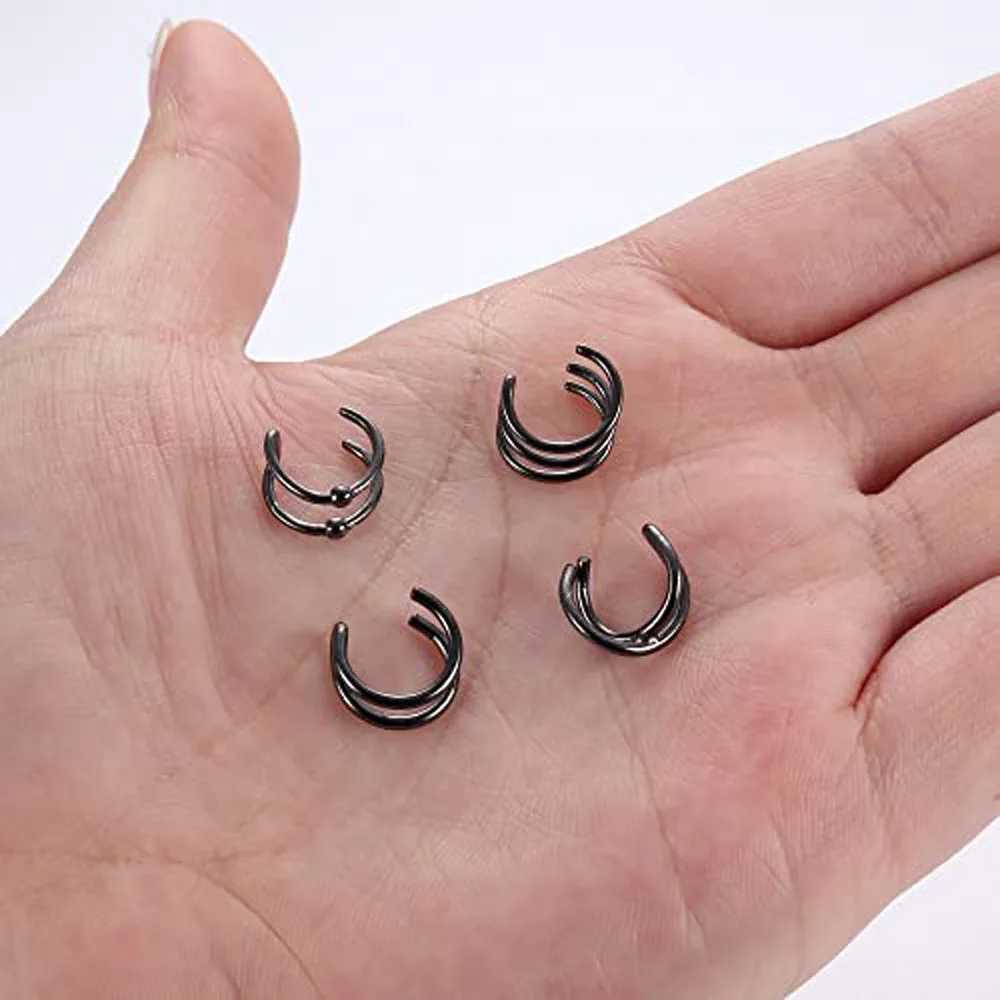 2-4pcs Stainless Steel Black Ear Criss Cross Double Lines Adjustable Ear Cuff Earrings Non-Piercing Fake Cartilage Clip On WomenX240913