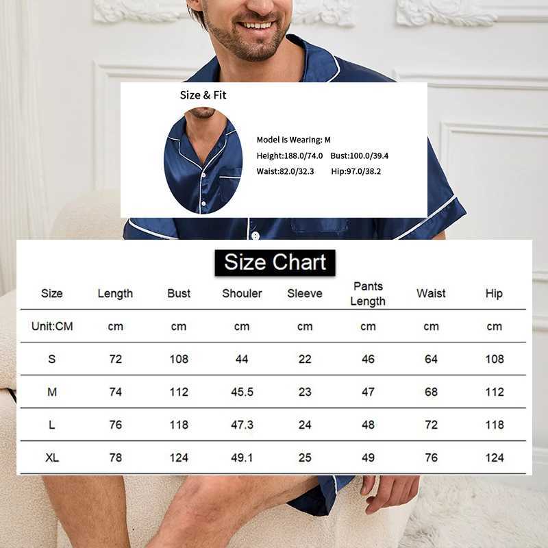 2pcs/Set Mens Pajamas Set For Summer Black Short Sleeve Button Down Shirt Top Shorts Sleepwear Loungewear Shorts Suit Pyjamas Y240913