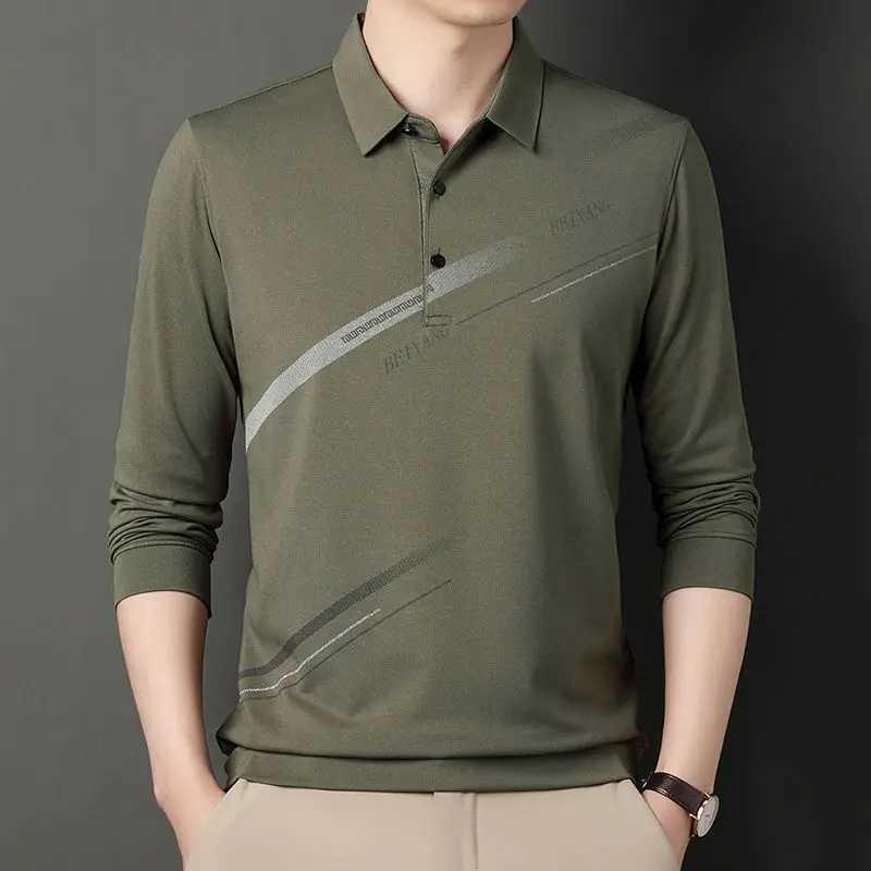 Smart Casual Mens Long Sleeve Striped Polo Shirt Streetwear New Mens Dress Spring and Autumn Thin Collar Business Fashion Loose Top W240913