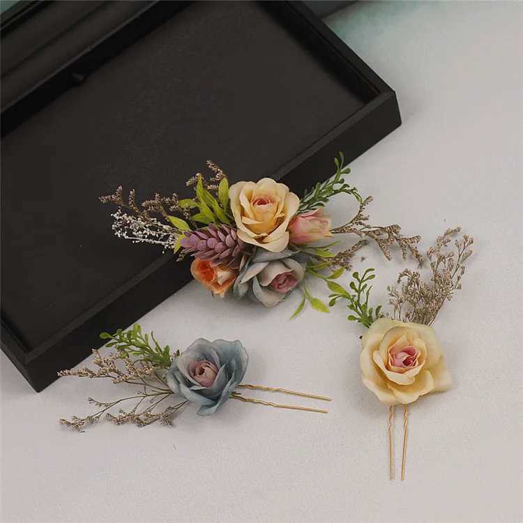 Bride Handmade Headdress Dried Flower Hairpin Simulation Rose Flower Wedding Hair Accessories Seaside Photography Head FlowerX240913