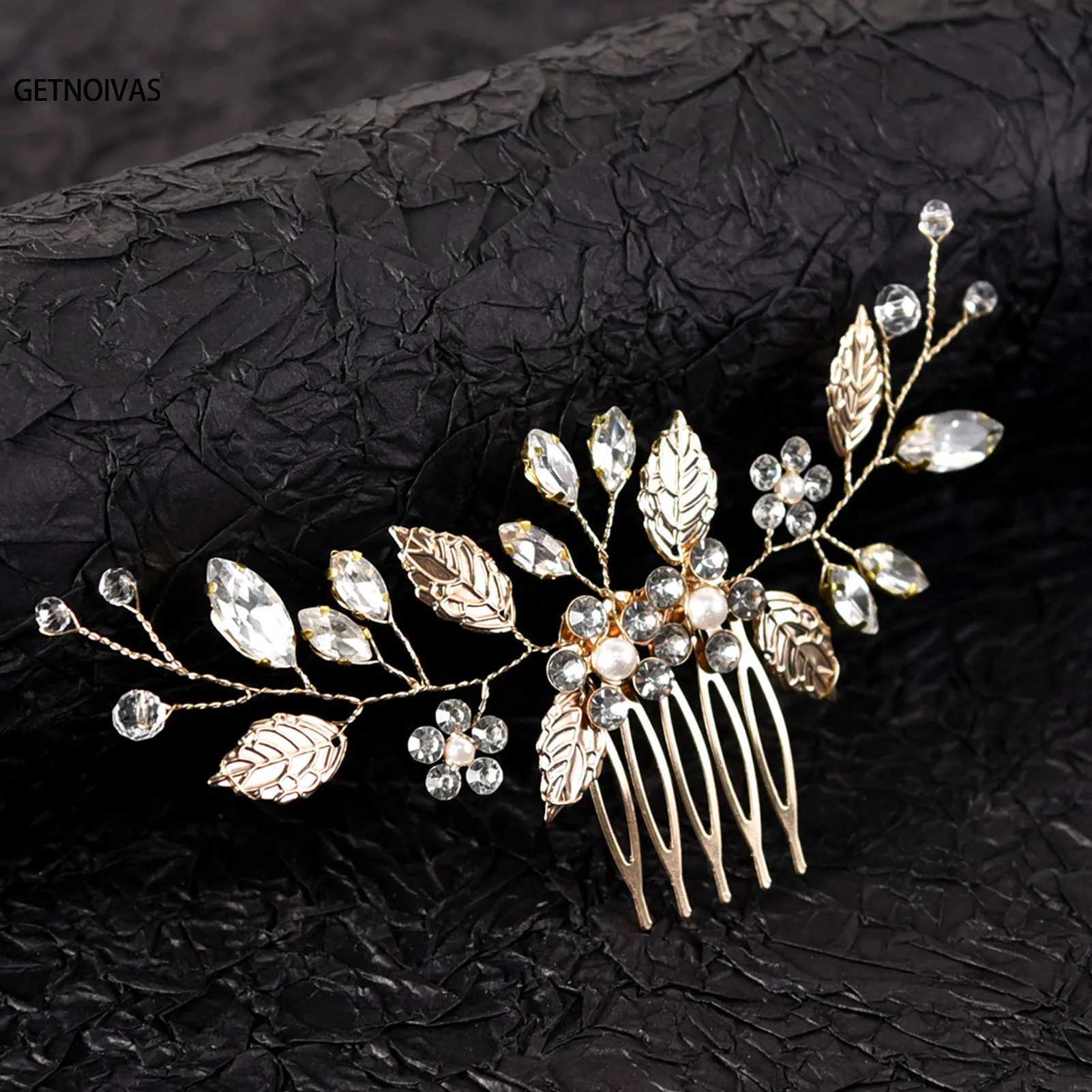 Pearl Rhinestone Wedding Hair Combs Hair Accessories For Women Alloy Leaf Hair Pin Hair Jewelry Headdress Bridal HeadpieceX240913