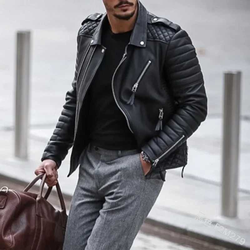 2023 Autumn Winter Mens Route Padded Lapel Cotton Clothing Zipper Color Leather Coat Jacket Fashion CasualX240913