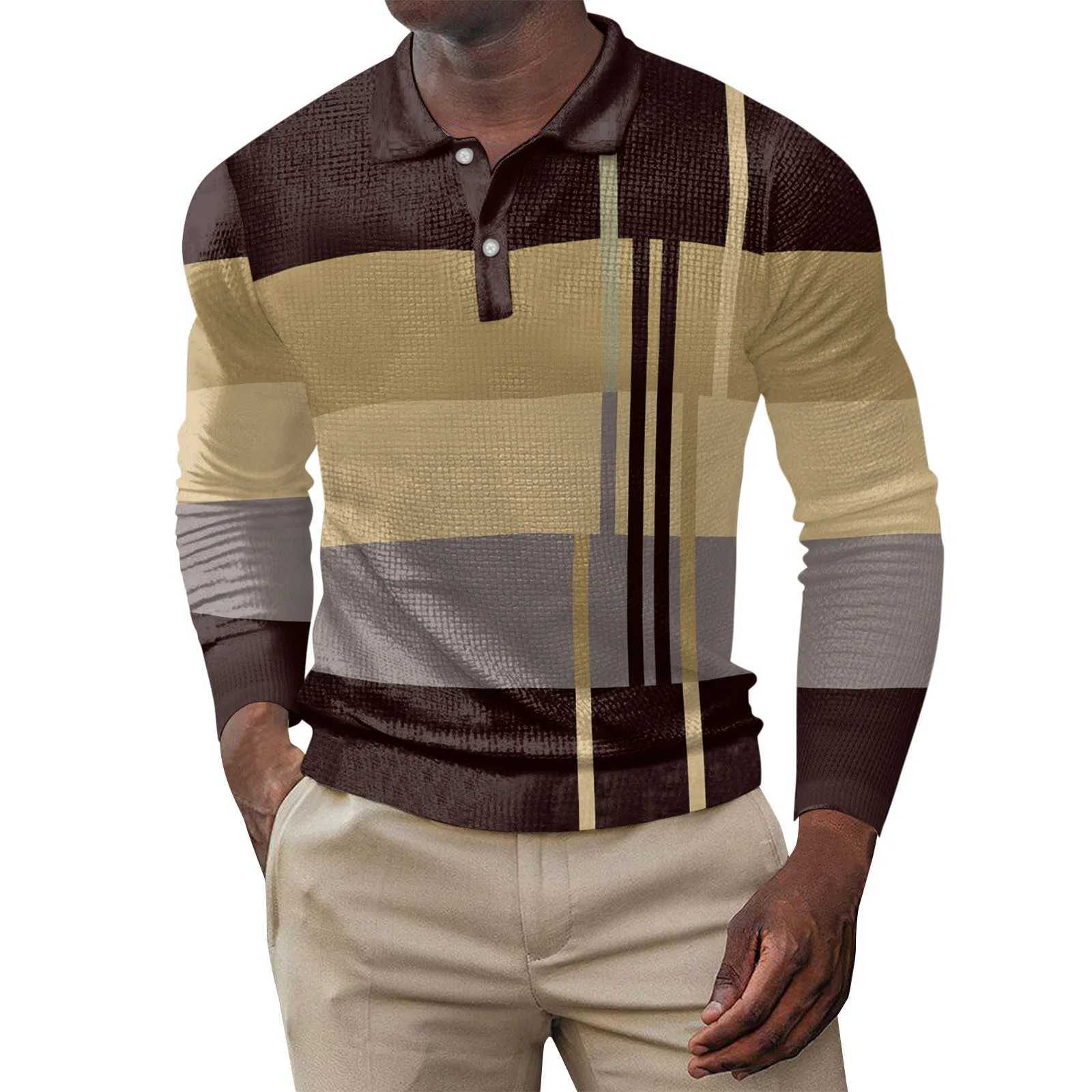 European and American 2024 casual printed polo shirt button long sleeved mens sports polo shirt W240913