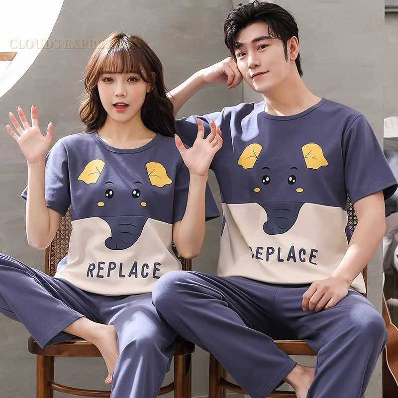 Summer Big 4XL Couple Pijama Knited Cotton Matching Pajamas Sets Long Pant Sleepwear Pyjamas Night Suits Pijamas Size Homewear Y240913