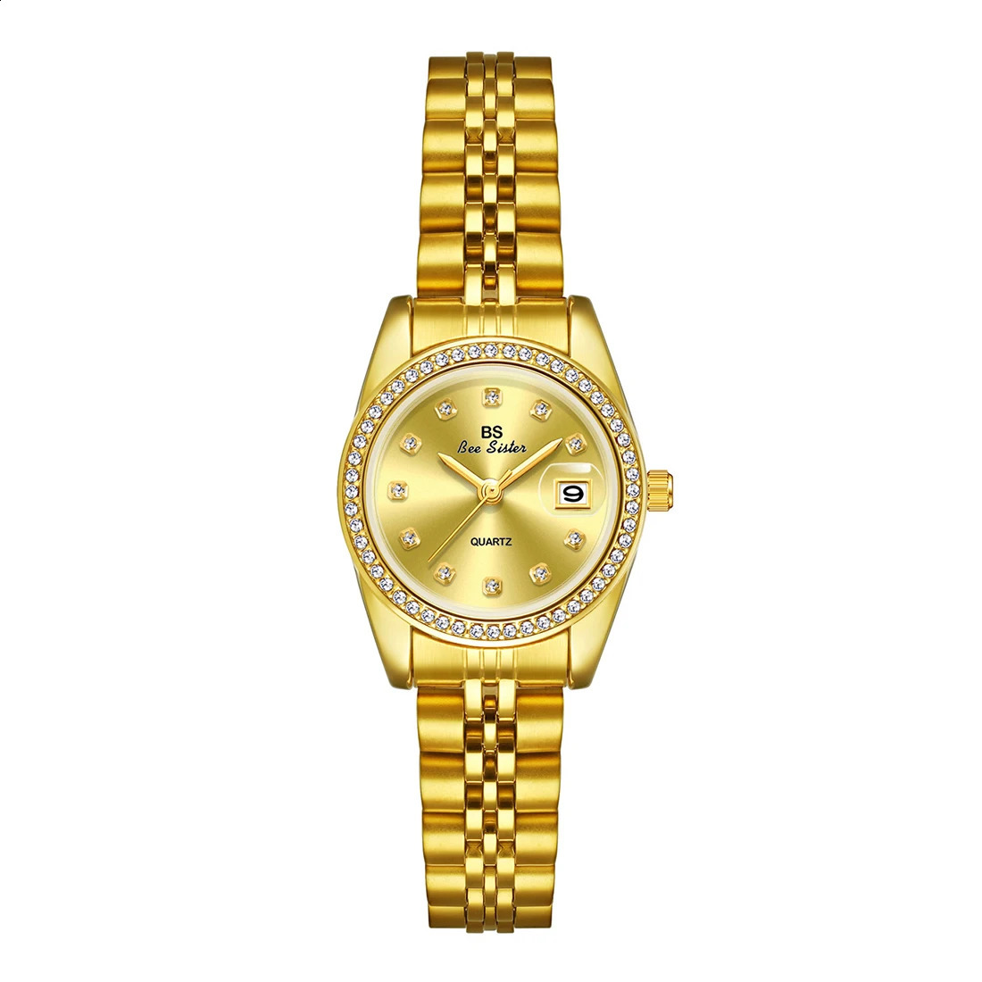 Original womens watch pink dial gold date quartz vintage elegance stainless steel gift 240912