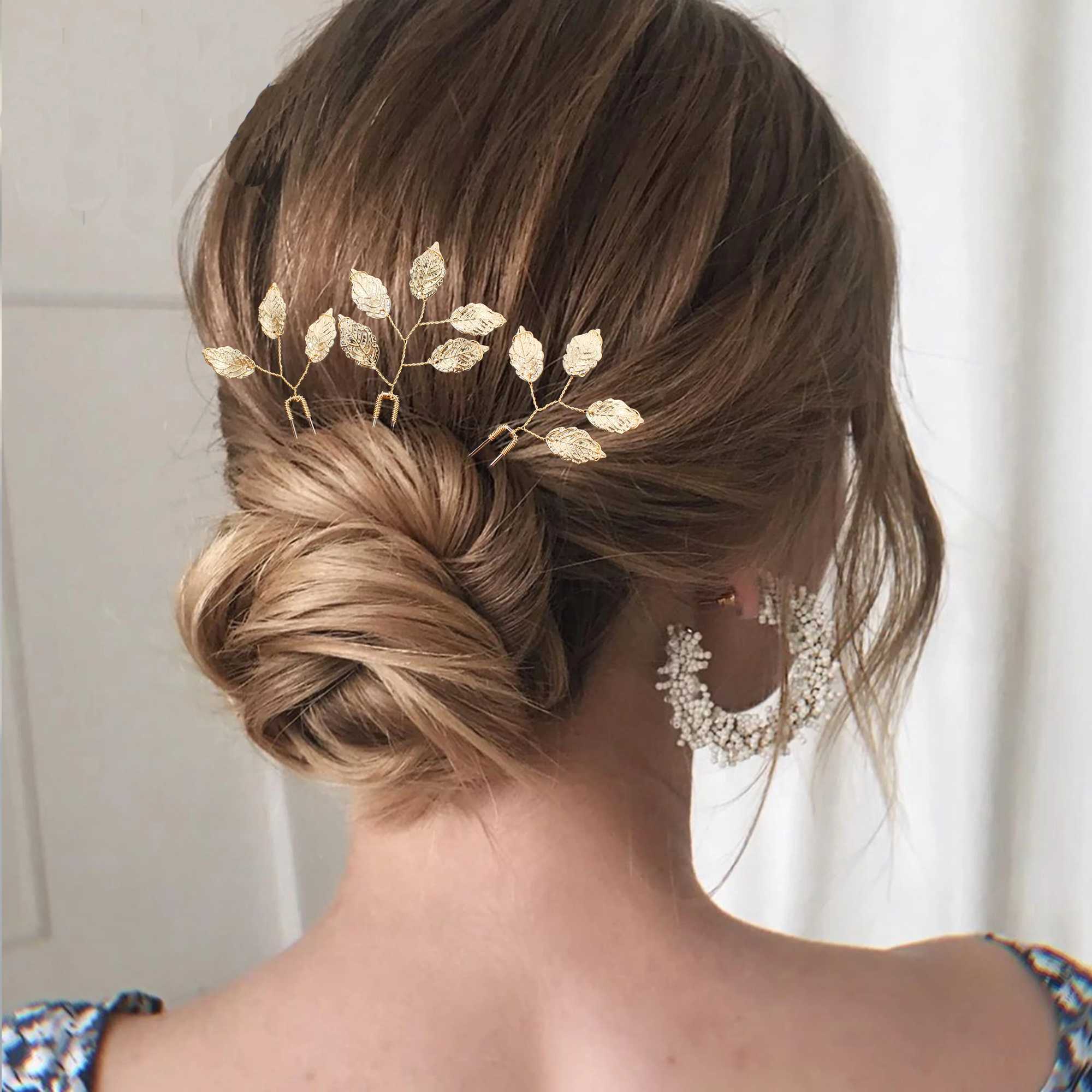 Women U-shaped Pin Metal Barrette Clip Hairpins Gold Color Leaf Bridal Hair Jewelry Accessory DIY Wedding Hairstyle Design ToolsX240913