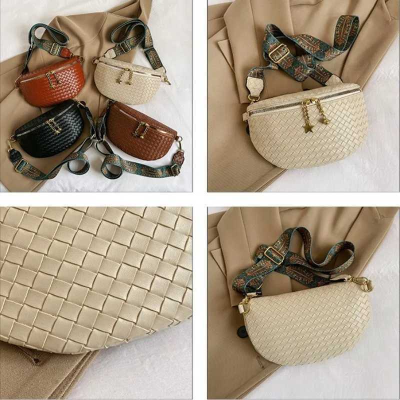 Stylish Braid PU Leather Fanny Packs For Women Woven Design Waist Bag Female Waist Pack Ladies Wide Strap Crossbody Chest Bag Z240912