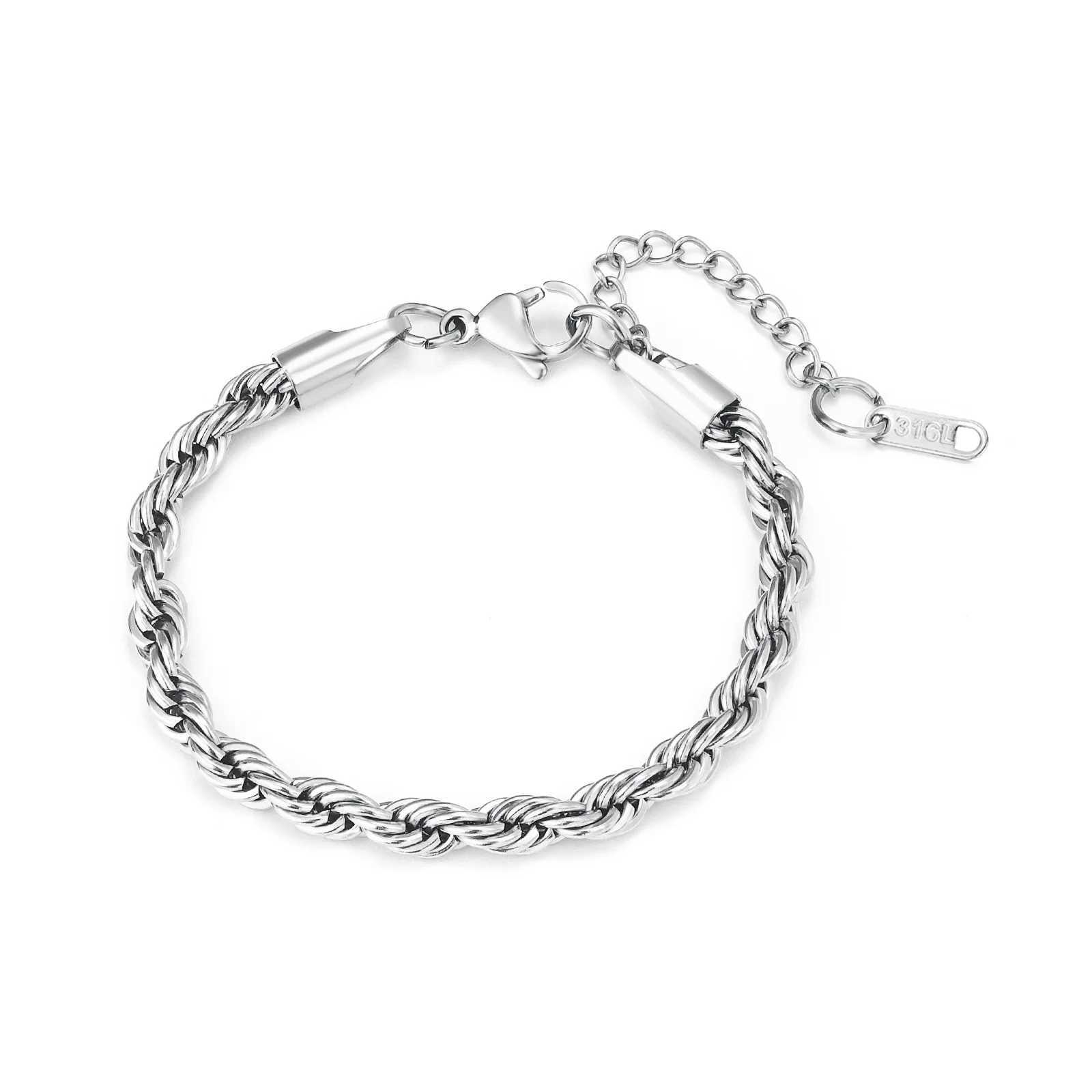 2023 Stainless Steel Twisted Rope Chain Bracelets for Women Men Gold Color Sliver Color Fashion Punk Bangle Length AdjustableX240913