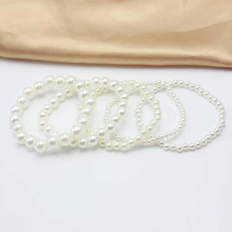 Trend 4-10mm beige imitation pearl bead elastic bracelet without adjustment suitable for customized wedding gifts for women of various sizes W240913