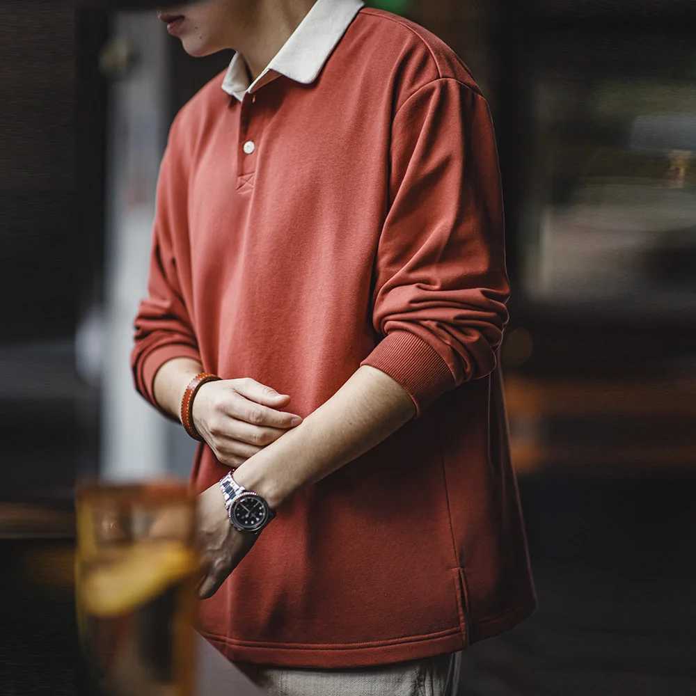 Madden New American Retro Knitted Comparison Polo Shirt Academy Style Loose Collar Long Sleeve T-shirt Mens Spring Top W240913