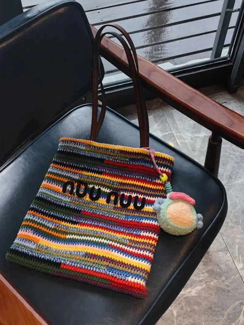 Shoulder Bags High Quality Ladies' Stylish Colorful Striped Woven Small Bag For Commuting Niche Design Practical Handbag Girls a25e 4