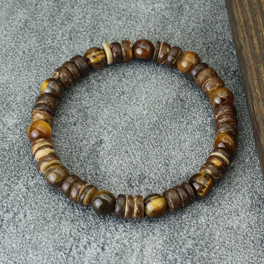 New natural coconut shell bracelet mens handmade agate volcanic rock stone beads bra casual accessories meditation Joias W240913