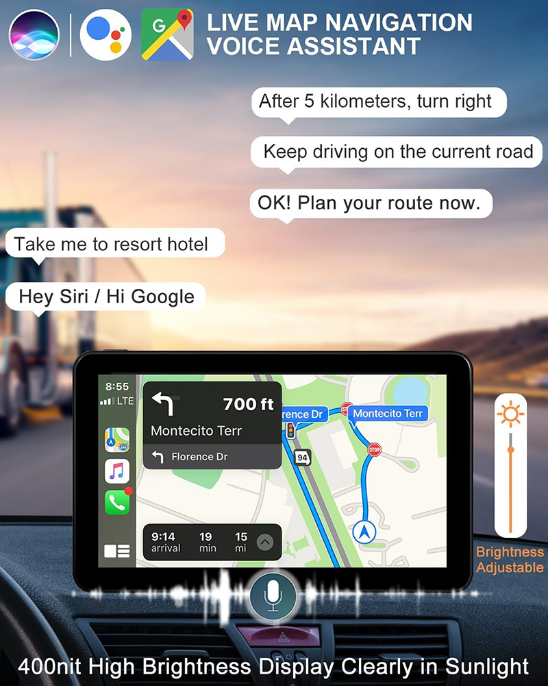 7 inch HD Car Stereo Wireless Carplay Screen for Car, Wireless Android Auto Screen, Car Audio Receivers with Voice Control, Mirror Link, Bluetooth, FM