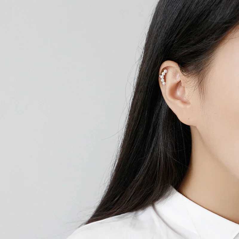 Korean S925 Sterling Silver Simple Geometric Lines Shell Beads Without Pierced Ear Clip Earrings Female JewelryX240913