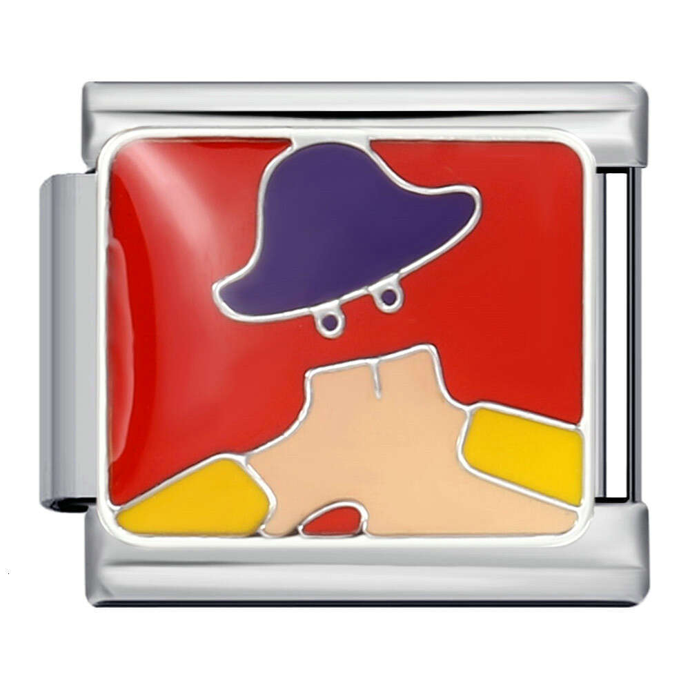 Fresh Illustration Series Bead Bracelet Titanium Gold Plated Enamel DIY Welding Pattern Strap Chain Italian Charm Links Fit 9Mm Bracelet Jewelry DIY M