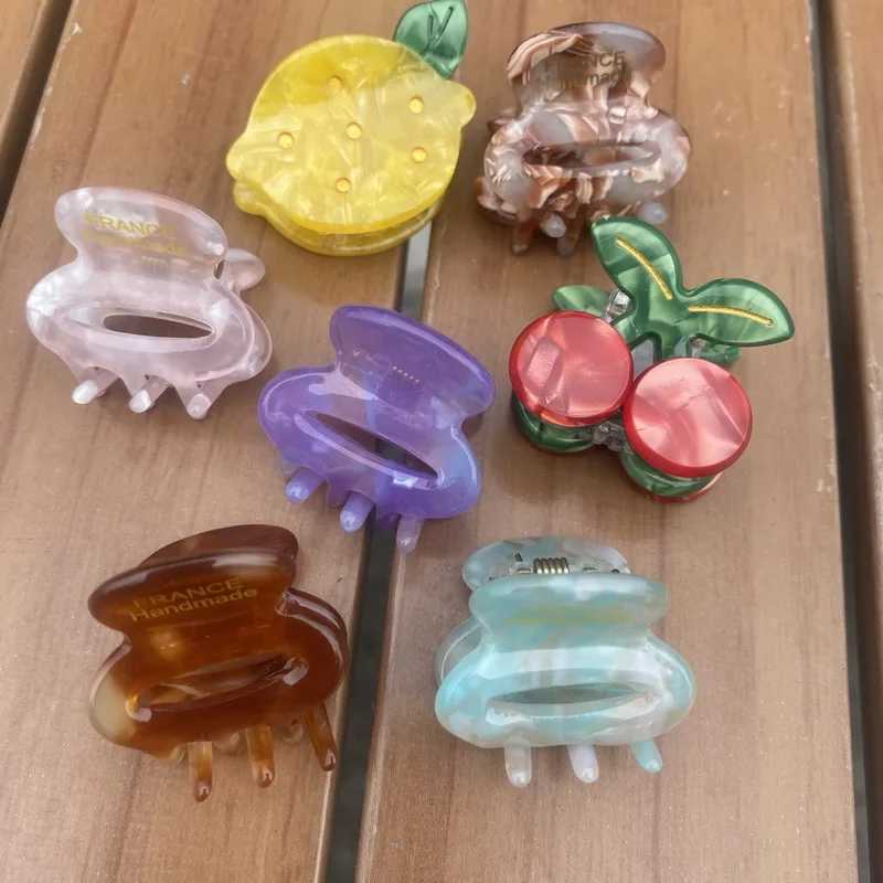 2pcs/set Small Acetate Hair Claw Clip For Women Cute Cherry Hairclip Girls Fruit Hairpin strawberry ponytail clip acesorriesX240912