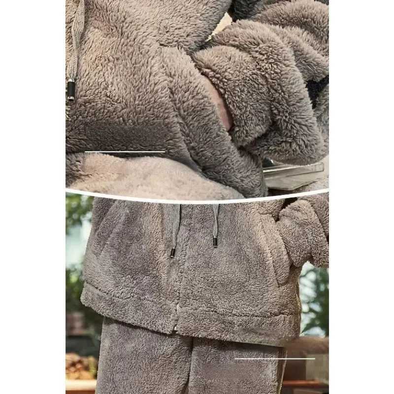 Thickened Pajamas Young Coral Sleepwear Students Zipper Suit Loungewear 2023 New Velvet Loose Men Winter Homewear Autumn Y240913