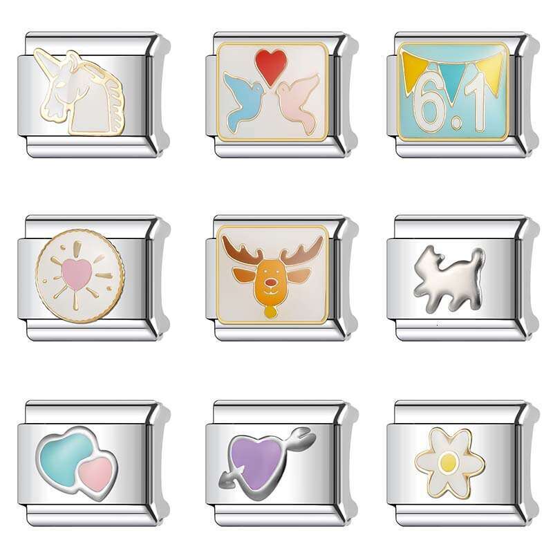 New Women's Gift flower and heart Bead Italian Charms Links Bangle Beads Fit 9mm Stainless Steel Bracelet Making DIY For Women Fashion Jewelry