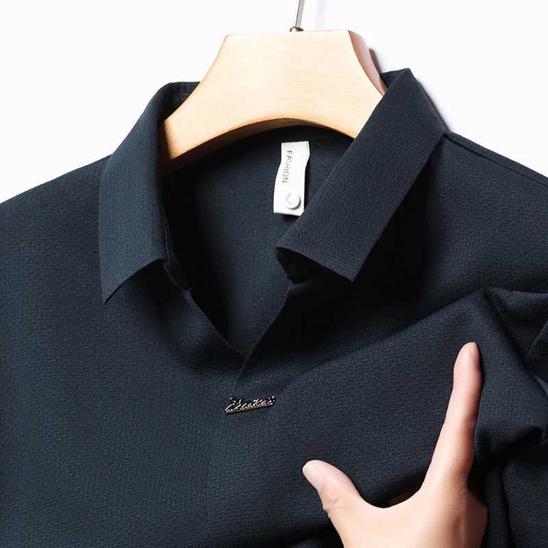 High end brand mens long sleeved textured polo shirt with collar Spring and Autumn high-quality new T-shirt Korean fashion mens clothing W240913