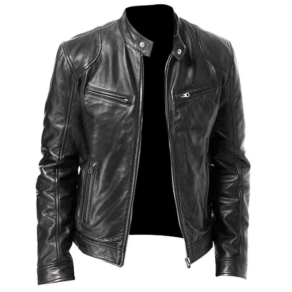 new 2022 Autumn Men Fashion Motorcycle Leather Jacket fit Coat Casual Zipper jacketX240913