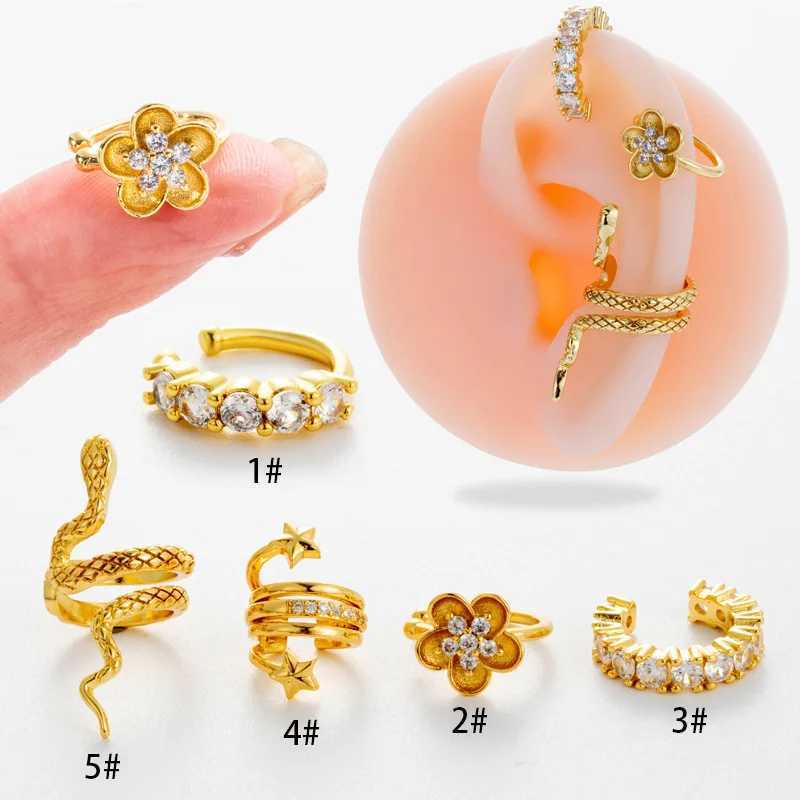 1PC Fake Piercing Ear Clip Zircon Snake Flowers Earrings Cuffs Ring Cartilage Conch Fake PIERC Jewelry For Women 2024 TrendingX240913