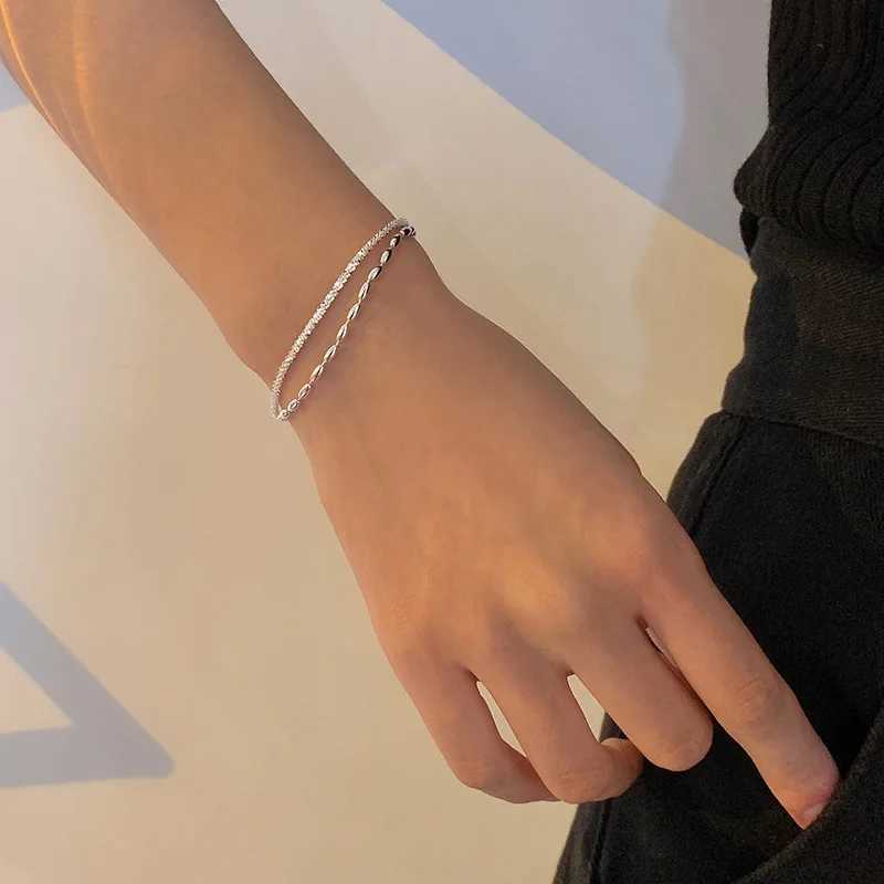 New 925 Sterling Silver Double Layer Bracelet Chain Style Simple Style Charm Bracelet Womens Birthday Gift Premium JewelryX240913