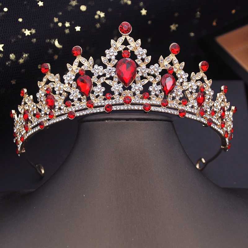 Rose Red Wedding Tiara Crystal Bridal Crown Gold Color Diadem Veil Tiaras Hair Accessories Princess Headpieces Head JewelryX240913