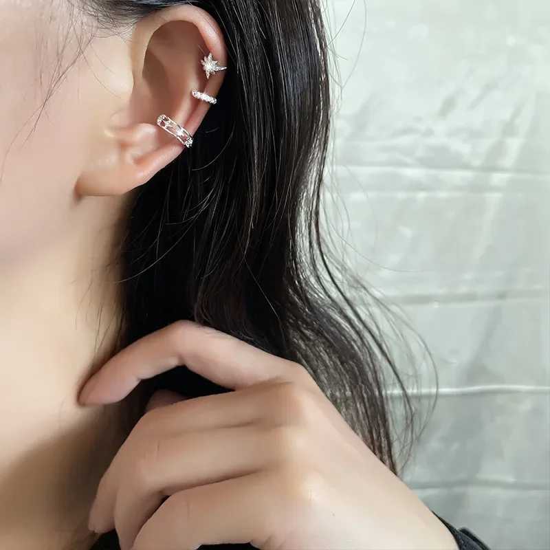 1Pcs Charming Zircon Star Clip On Earrings Ear Cuff Without Piercing Women Girls Geometric Ear Clip Party Silver Color JewelryX240913