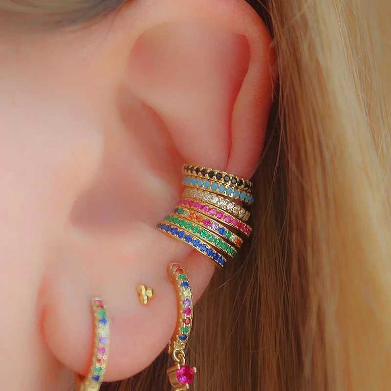 Ear Cuff micro pave cz circle 925 sterling silver mix rainbow CZ earrings no pierced stack small sized little girl earring cuffX240913