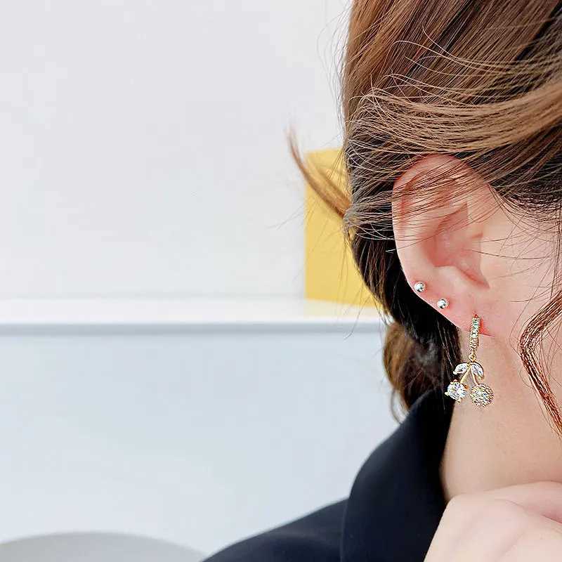 Korea Exquisite Cute Cherry Design Plating 14K Real Gold Ear Stud Elegant Luxury Charm for Lady Trendy Delicate Earrings GiftX240913