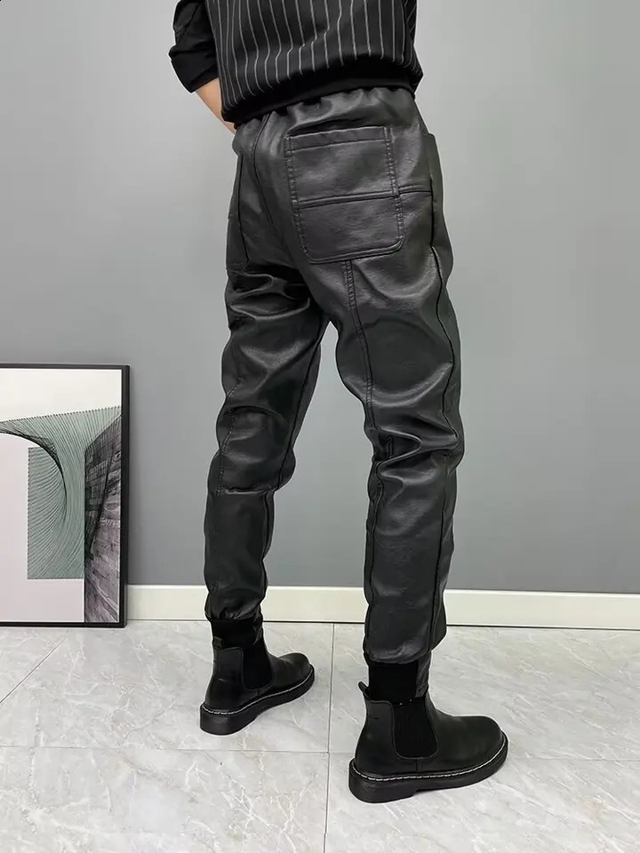 Mens Bicycle Leather Pants Fashion Artificial Leather Motorcycle Tricycle Mens Rock Style Elastic Style Mens Leather Pants 240913