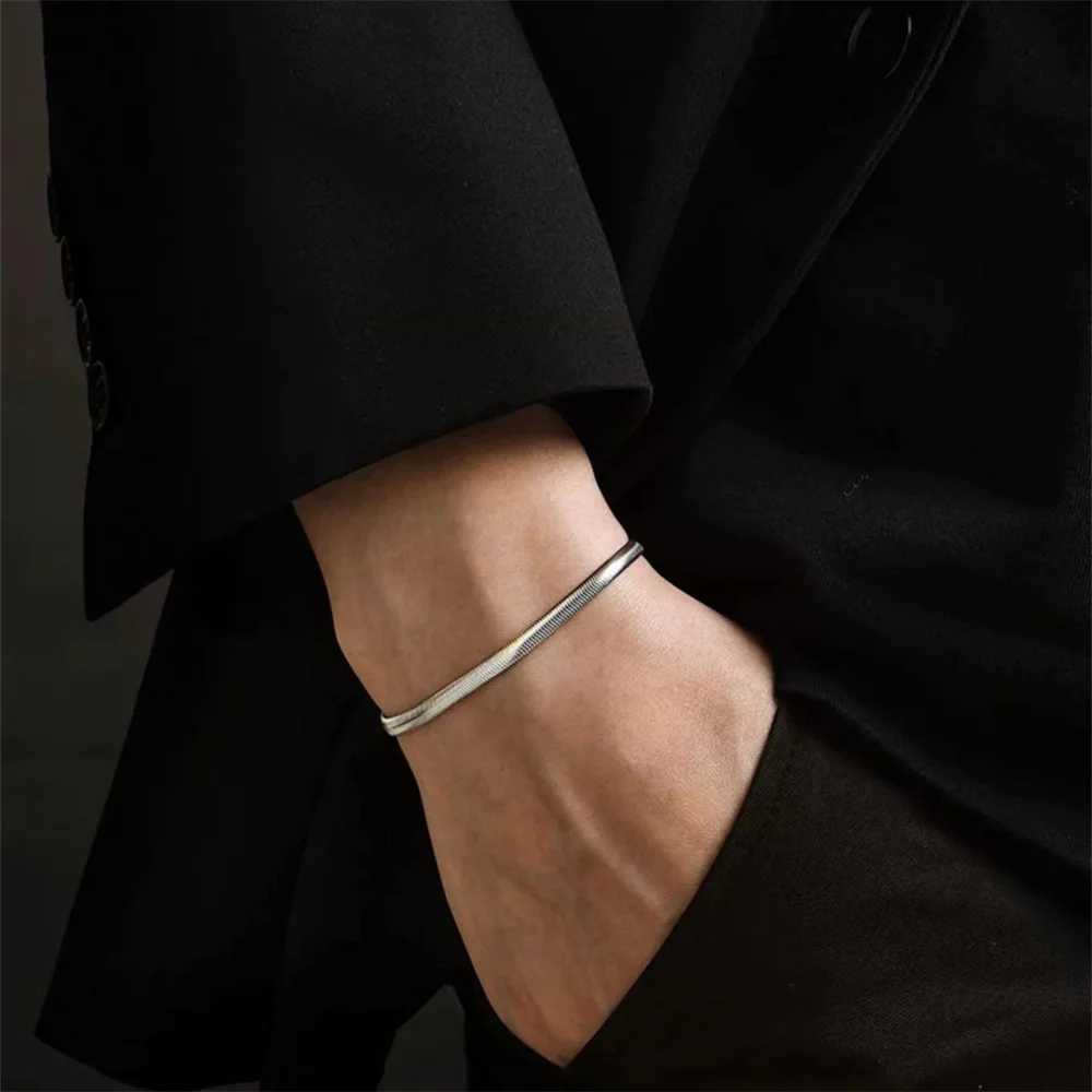 Silver Color Stainless Steel Flat Snake Chain Bracelet Hip Hop Simple Men Bracelet Fashion Jewelry Bracelet For WomenX240913