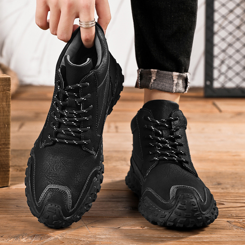 Winter plush Martin high top, lace up, warm cotton boots, men's casual oversized leather boots