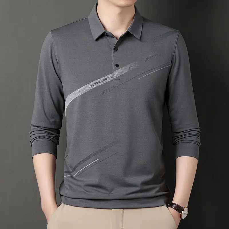Smart Casual Mens Long Sleeve Striped Polo Shirt Streetwear New Mens Dress Spring and Autumn Thin Collar Business Fashion Loose Top W240913
