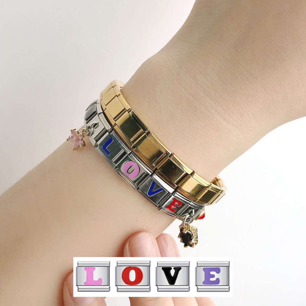 Titanium Steel Colored Enamel 26 English Letters DIY Bead Bracelet Italian Bracelet Italian Charm Links Fit 9Mm Bracelet Jewelry DIY Making Gifts