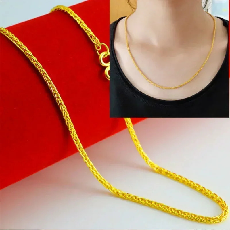 24K solid gold necklace AU750 fashion and versatile chain clavicle 999 pendant as a gift for your girlfriend 240912