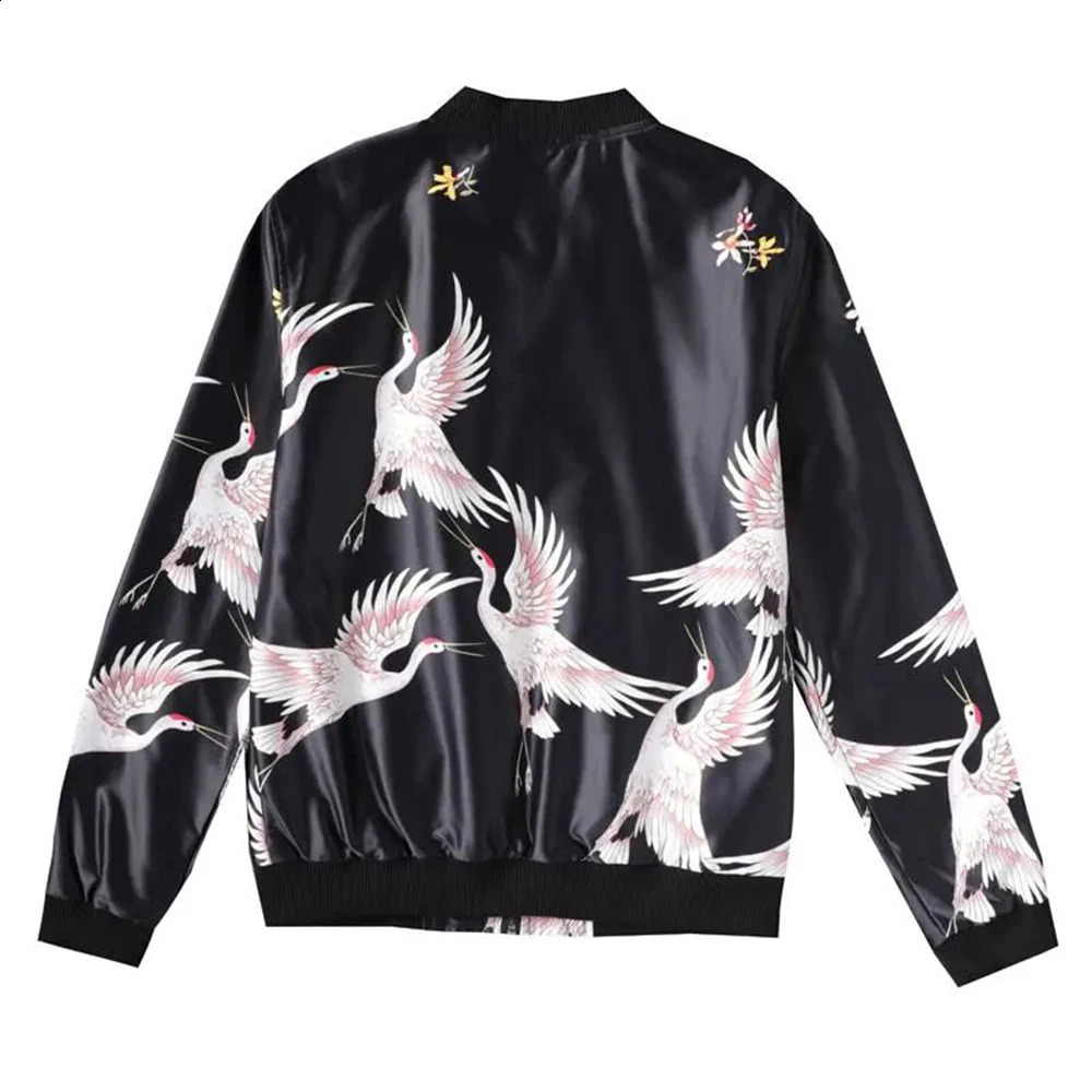 Y2K Chinese Style High Street Fashion Trend Crane Print Flight Jacket Mens Trendy Japanese Spring Autumn Baseball Uniform Jacket 240911