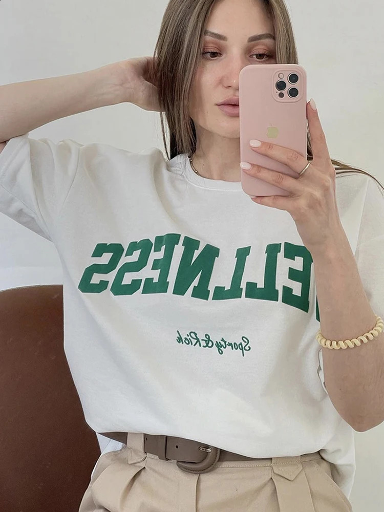 Wellness Sporty Rich Creativity Letter Female Cotton Tee Clothing Oversize Retro Street TShirts Breathable Women Short Sleeves 240912