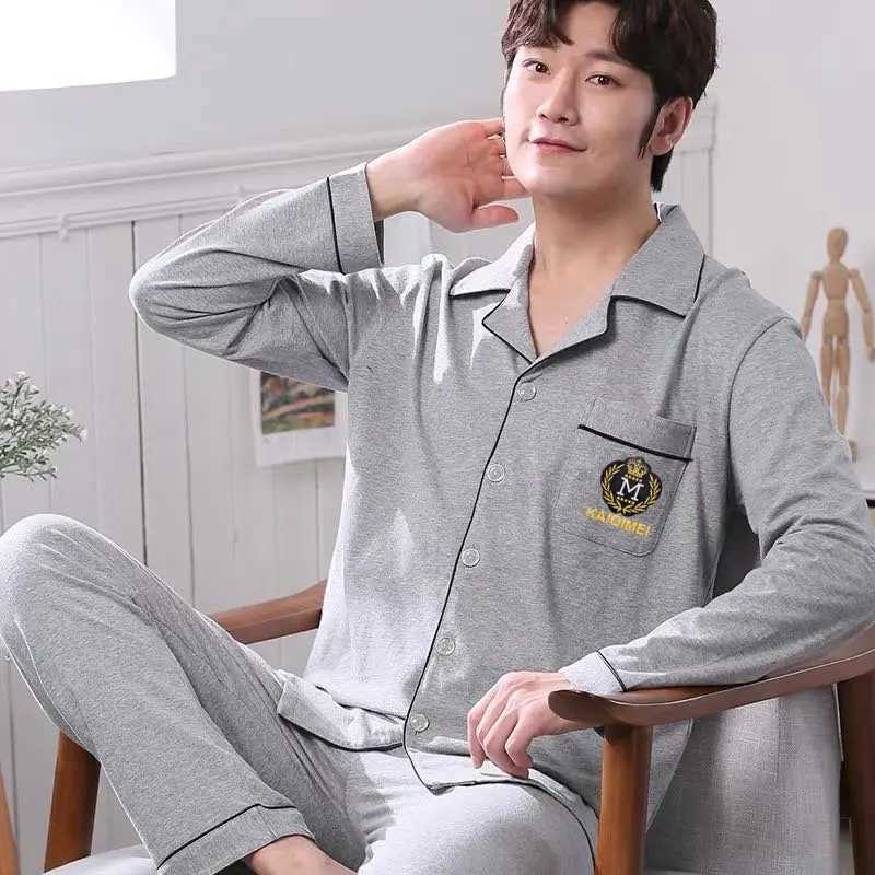 Spring Autumn Mens Cotton Pajamas Letter Striped Sleepwear Cartoon Pajama Sets Casual Sleep Lounge Pyjamas Big Size 3XL Pijama Y240913