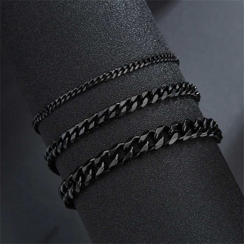 Hip Hop Stainless Steel Cuban Chain Bracelet For Women 3 5 7 mm Simple Stainless Steel Men Bracelet in Gold Color Jewelry XJ250707