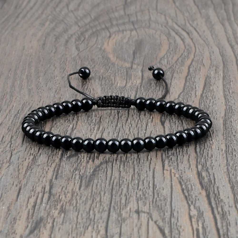 Handmade Bead Bracelet 4 6 8mm Natural Stone Shining Black Agate Bead Bracelet and Bracelet Adjustable Size Obsidian Watch Jewelry W240913