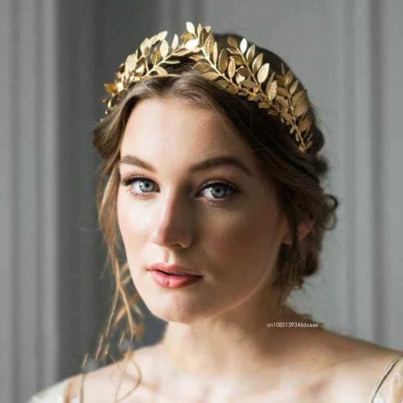 Leaf Style Wedding Party Crown Bridal Tiara Vintage Bride Hair Hoop Golden Color Bride Head Accessories Women Jewelry HairbandX240913