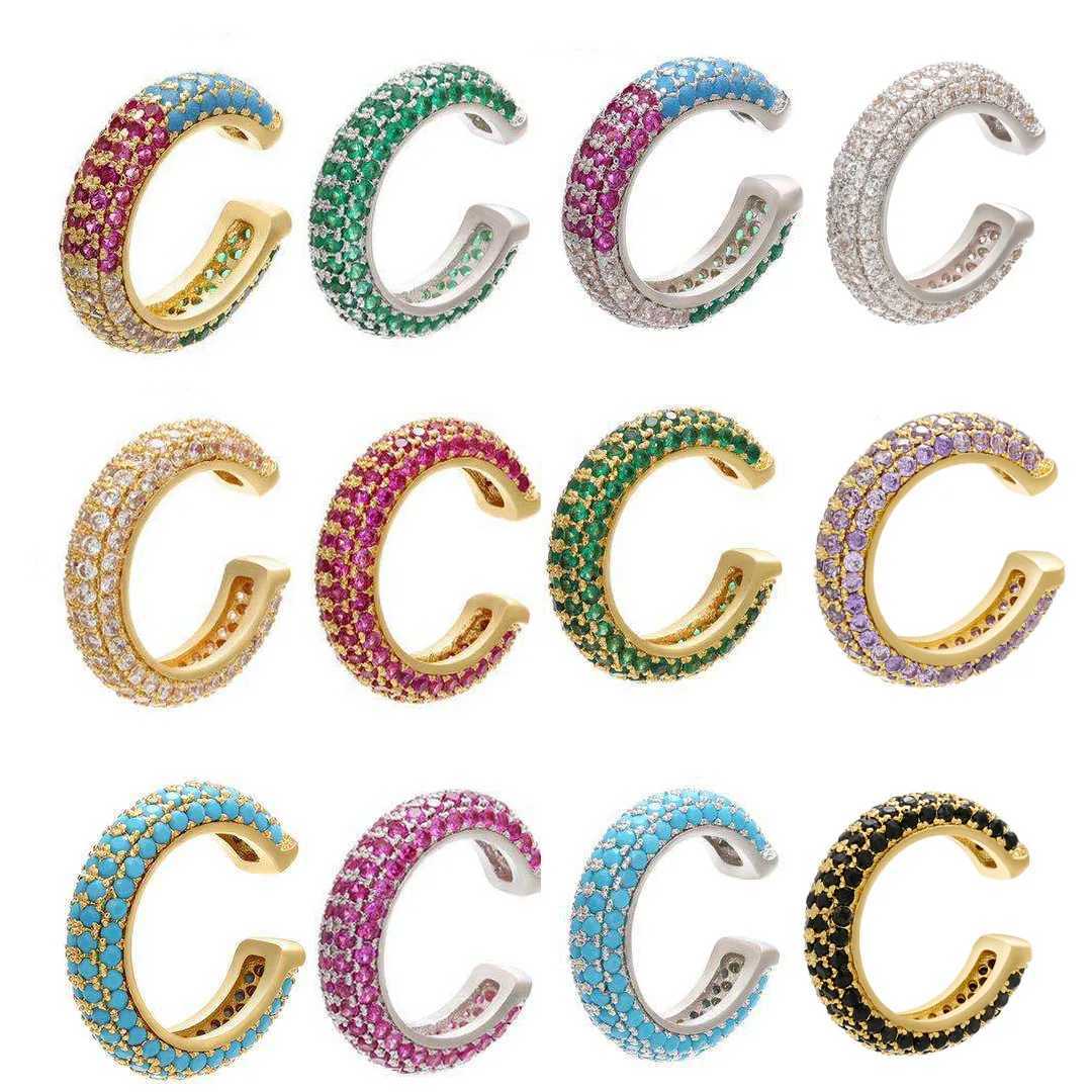 QMHJE 1 Piece Ear Clip on Earring Cuff Rainbow CZ Gold Silver Color Earing Jewelry Aretes Non Pierced Blue Black Clear ClippingX240913