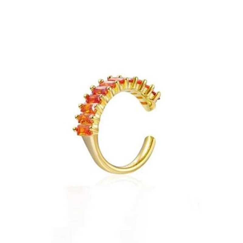 1PC 24k Gold-Plated Silver Simple Ear Cuff Earring for Women White Orange Purple Green Crystal Ear Clips Earring Fashion JewelryX240913