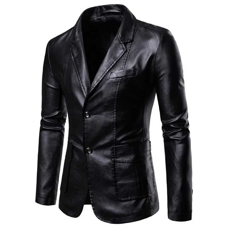 2024 Men Slim Autumn New Causal Vintage Leather Jacket Coat Men Design Motorcycle Biker Zipper Pocket PU Leather Jacket CoatX240913