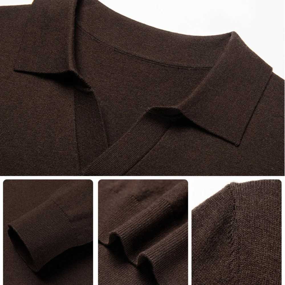 Wool and Lyocell blend polo shirt mens long sleeved warm office mens clothing autumn 2024 new polo shirt ultra-thin suitable for black gray W240913