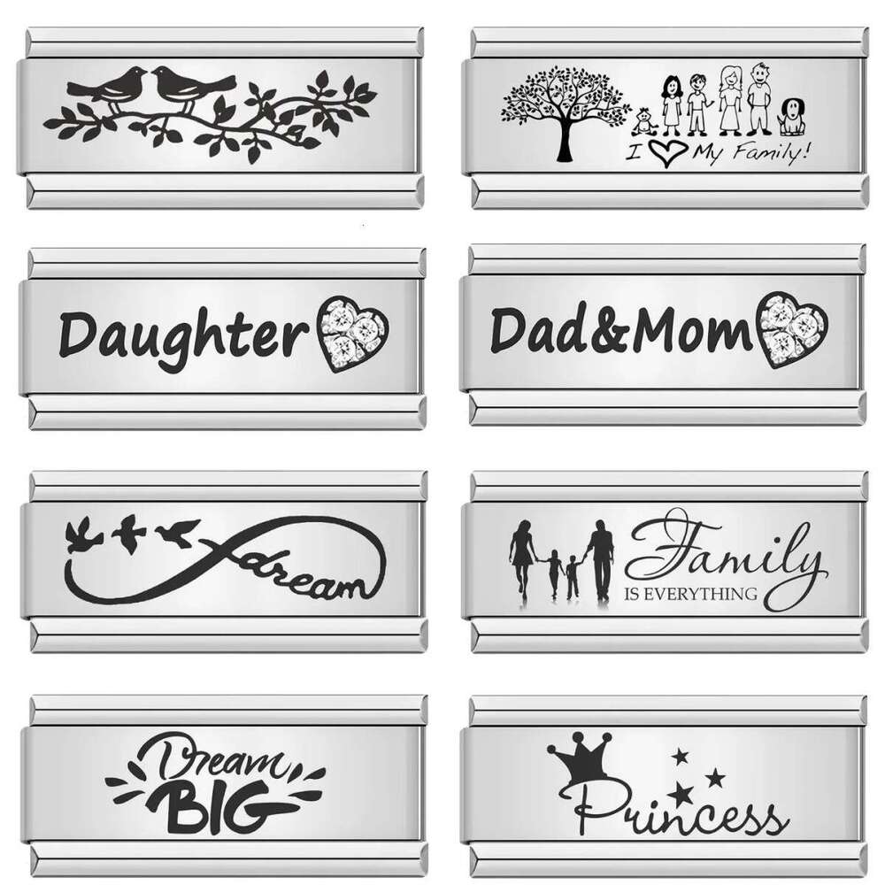 Long Titanium Steel Laser Engraved Pattern Module DIY Fashion Bracelet Italian Charms Charm Links Stainless Steel Fit 9Mm Bracelet Jewelry Making Gift