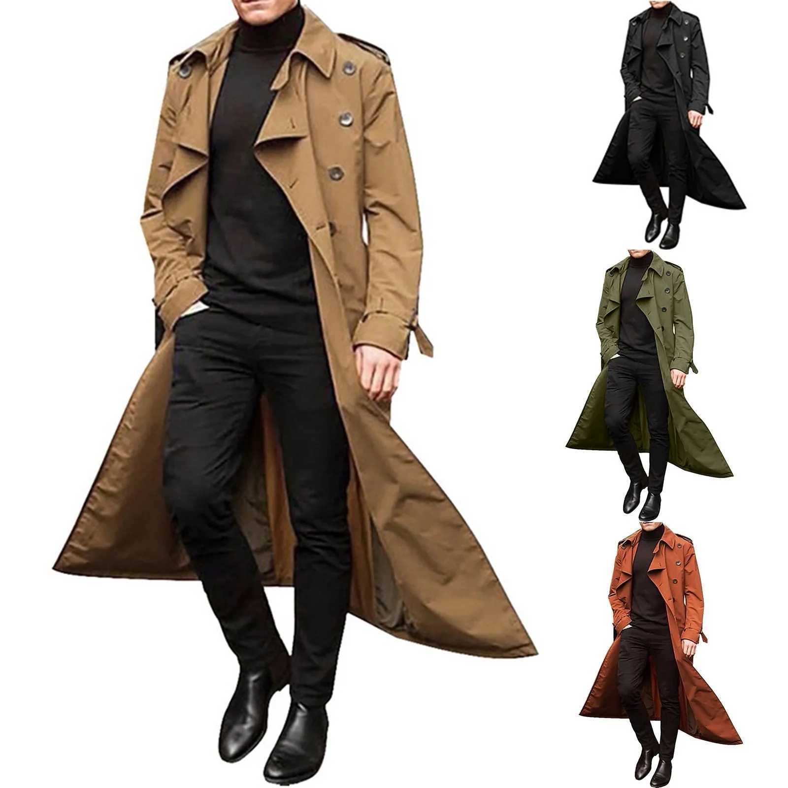 2023 Mens Double Breasted Trench Coat Winter Jacket Coat Luxury Mid Length Coat Korean Fashion Street Wear Mens Wear Plus Y240913