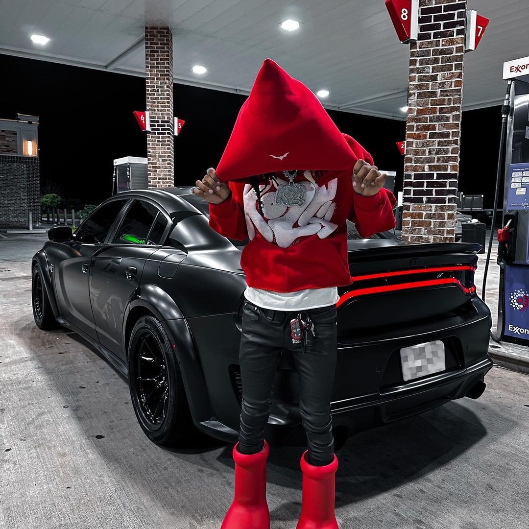 Men's Hoodies Foamed Letter Print Gothic Dark Y2K Hoodie Loose-Fitting