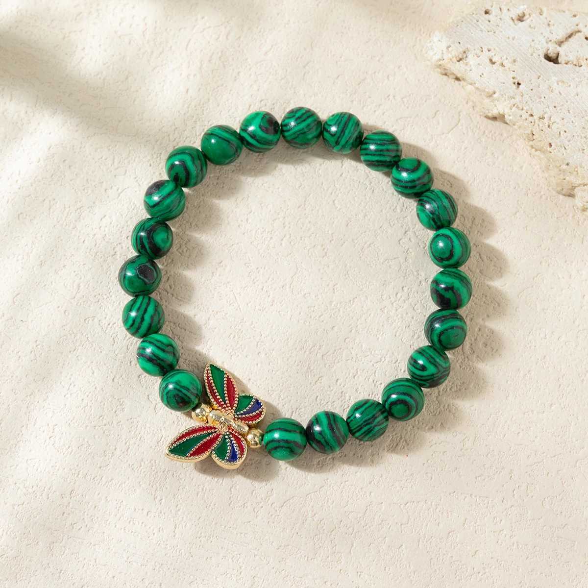 Kirykle Enamel Butterfly Bead Bracelet 8mm Natural Celestite Peacock Bead Elastic Bracelet Womens Healing Spiritual Jewelry W240913